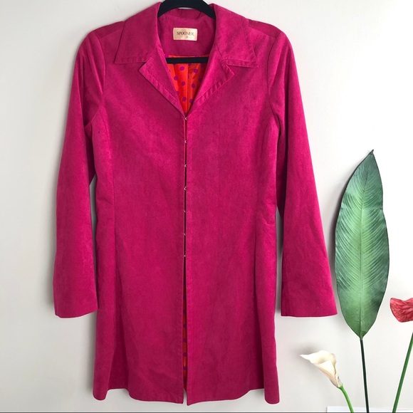VINTAGE 90s Spooner Hot Pink Suede Long Coat | XS - Picture 3 of 6